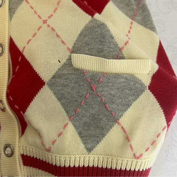 ESPRIT Y2K Schoolboy Preppy Argyle Sweater Long Vest With Snaps Size Medium - Picture 5 of 13